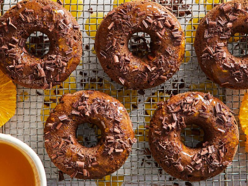 homemade chocolate doughnuts orange sauce