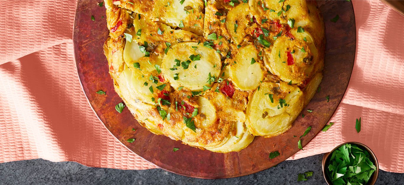 Tortilla Española with Potatoes and Red Sweet Peppers