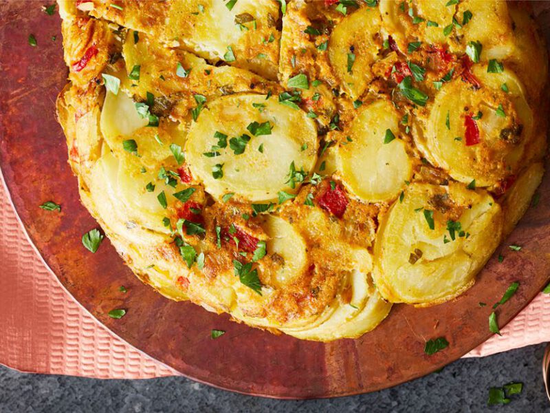 Tortilla Española with Potatoes and Red Sweet Peppers
