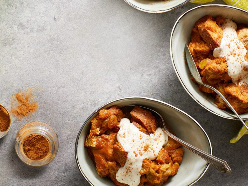 Two individual servings of Pumpkin Bread Pudding