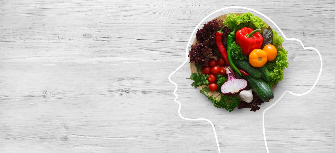 Diet can have a big impact on mental health - image of vegetables in outline of a person's head