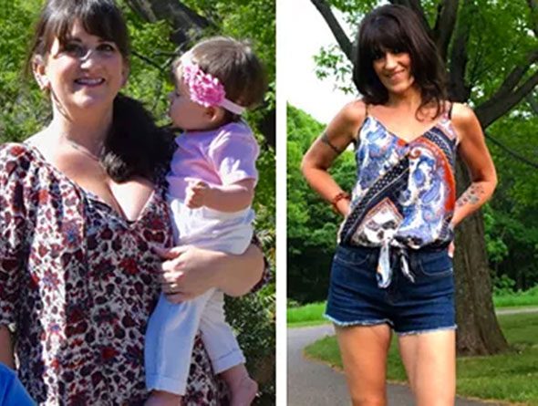 Two photos side by side--the first of a young woman overweight; the second of the same woman, having lost excess weight