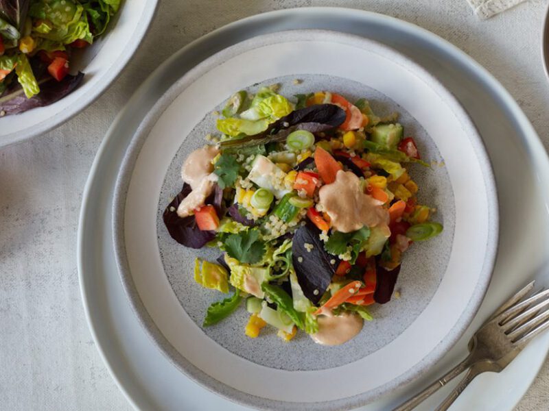 quinoa salad with creamy salsa dressing
