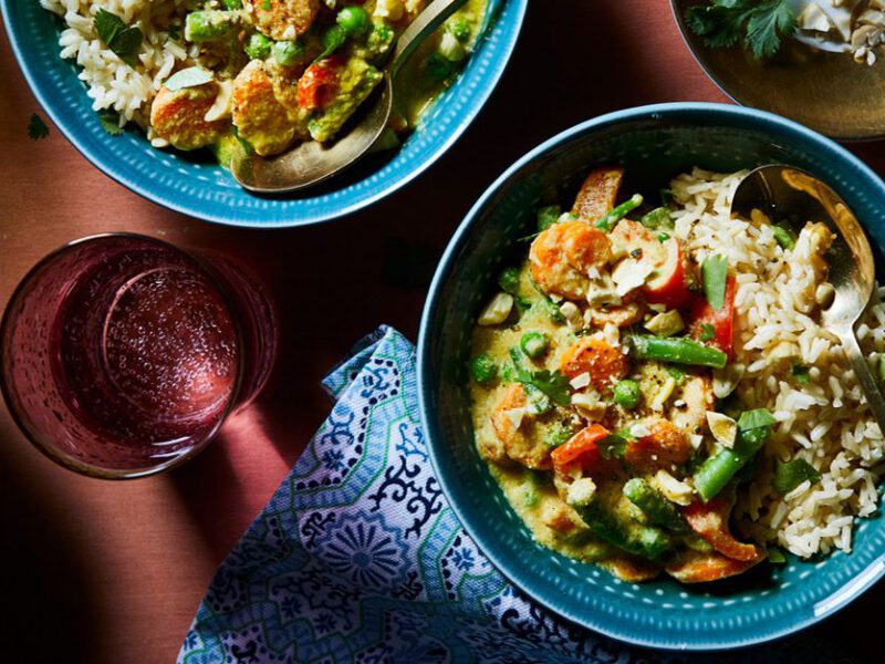 Three bowls of Vegan Vegetable Korma