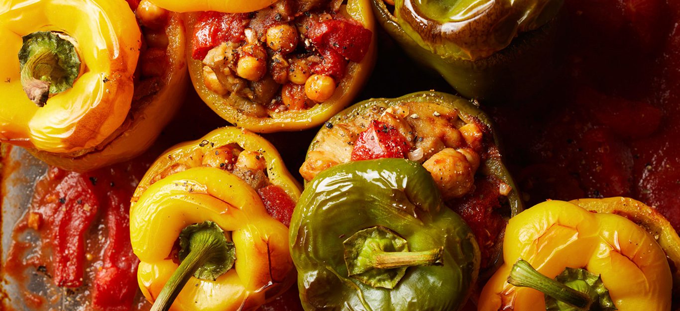 Stuffed Bell Peppers Filled with Eggplant And Chickpeas