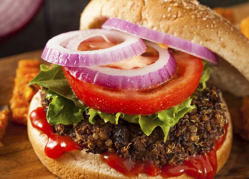 Homemade Healthy Vegetarian Quinoa Burger with Lettuce and Tomato