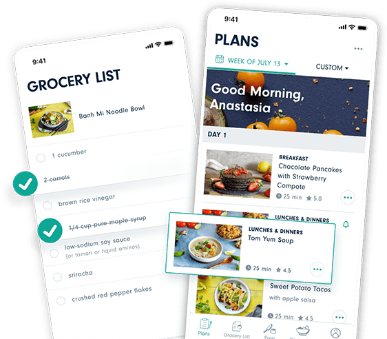 Forks Meal Planner Grocery list screen and plan screen