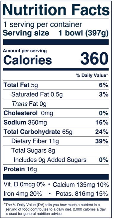 Nutrition facts for Tuscan garden penne