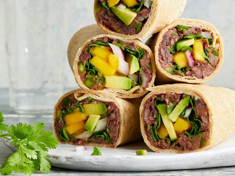 Black Bean-Avocado Wraps on a white plate