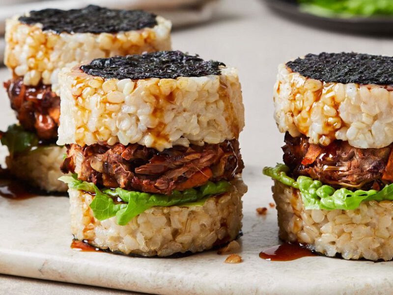 Teriyaki Jackfruit and Rice Stacks