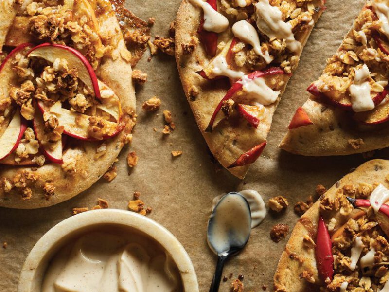 Apple Dessert Pizza on brown parchment paper