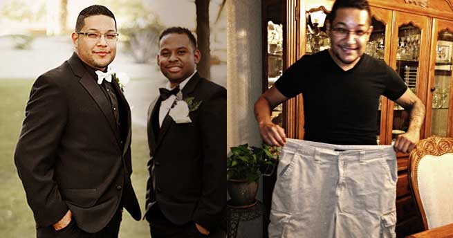 Ivan Mejia shown before and after adopting a plant-based diet after two heart attacks in his 20s