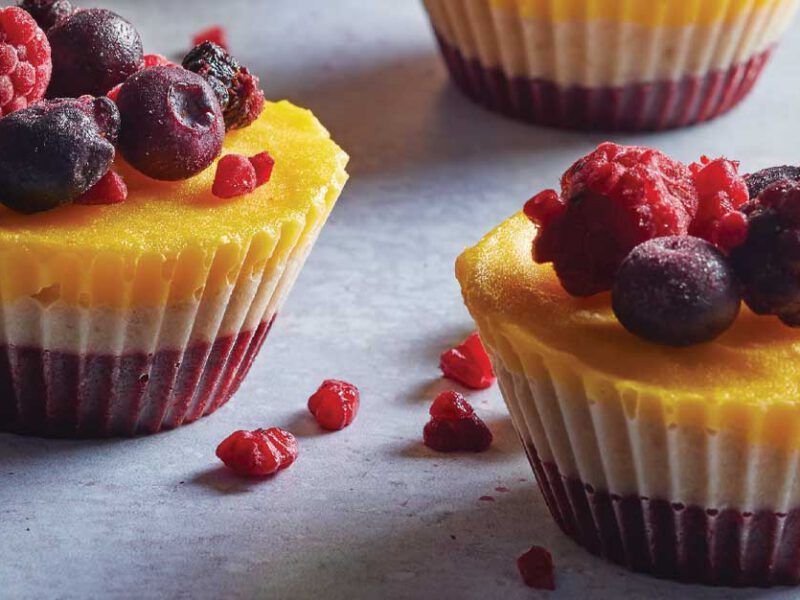 Tricolor Nice Cream Cupcakes with berries on top