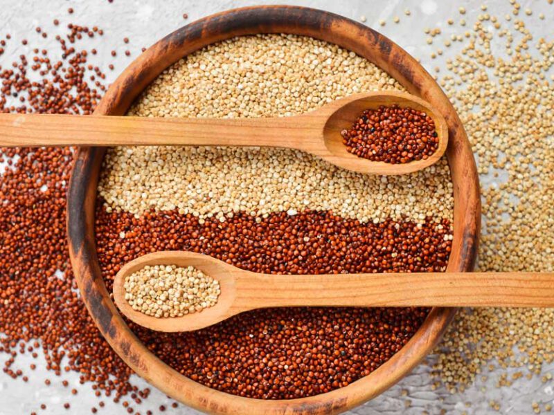 Mixed Quinoa Spoons Wooden Kitchen Table Top View