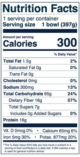 Forks Over Knives Indian Potato Chickpea Curry Frozen Bowl Nutritional Facts