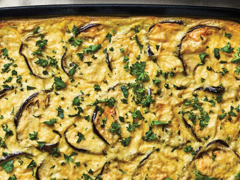 Vegan Moussaka in a casserole dish