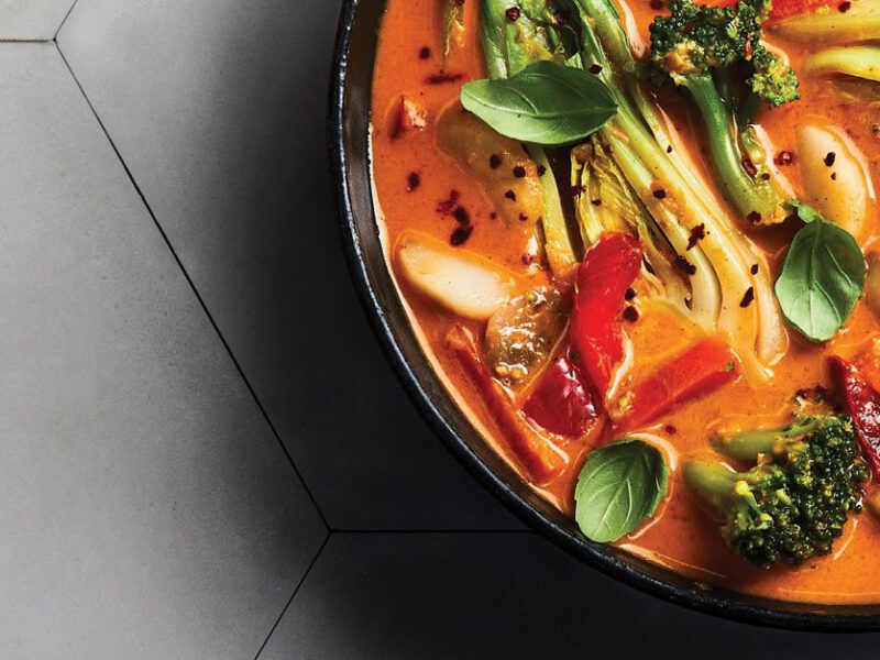 Thai Red Curry Vegetables in a black bowl