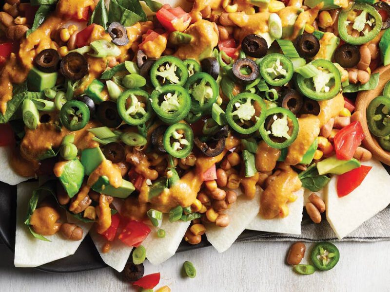 Chile-Lime Jicama Nachos on a ceramic platter