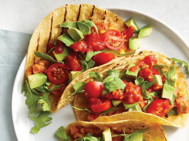 Quick and Easy Veggie Tacos on a white plate