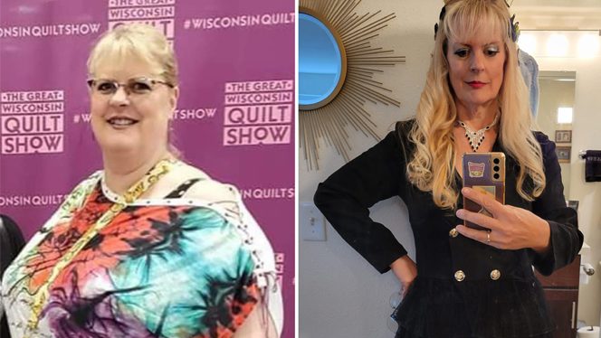 Denise DeSerio before and after going from plant-based to vegan and experiencing significant weight loss