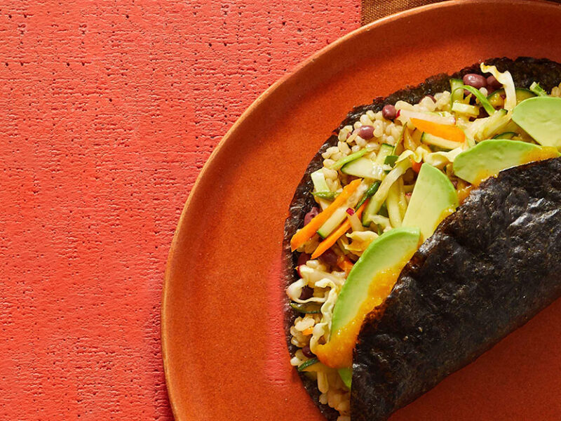 Vegan Sushi Tacos on an orange plate