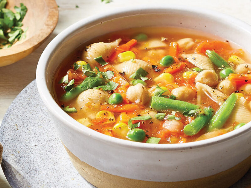 Vegan Pasta Fagioli in a white bowl