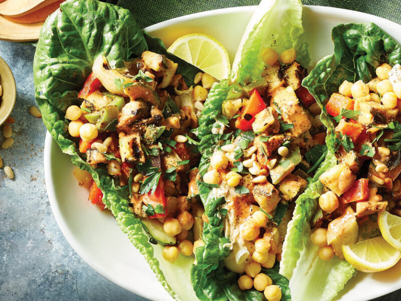 Grilled Summer Veggie Wraps on a white plate