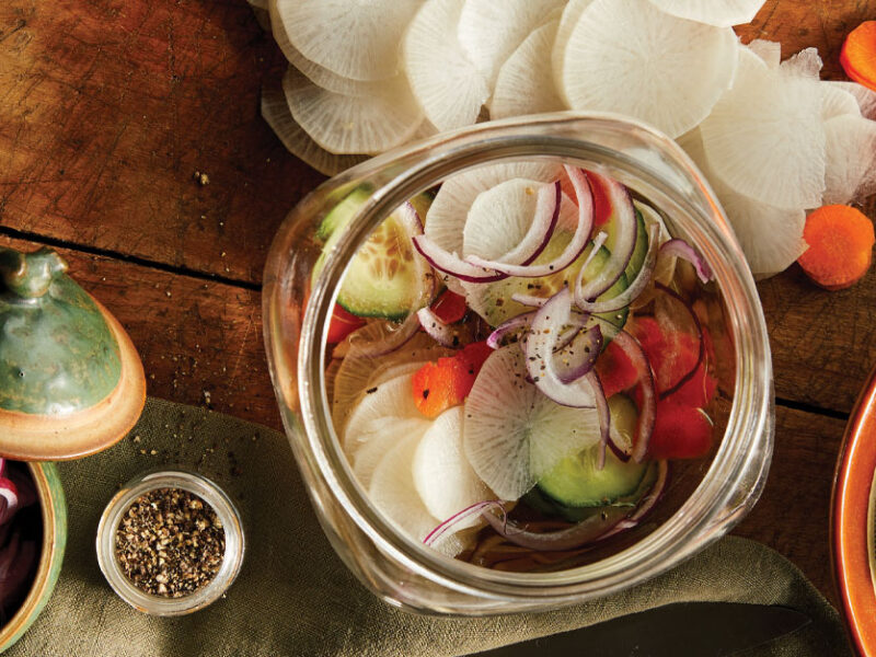 Filipino Cucumber Salad (Ensaladang Pipino) in a glass mason jar