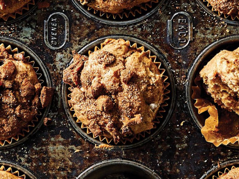 Vegan Cinnamon Muffins in a metal muffin tray