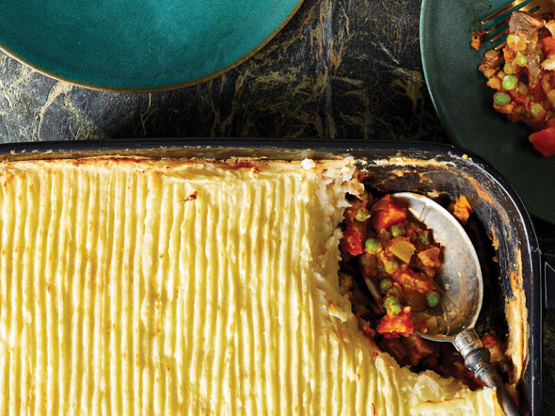 Shepherd’s Pie in a cast iron casserole dish
