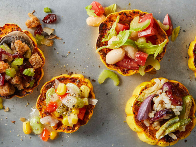 Roasted delicata squash rings with various toppings