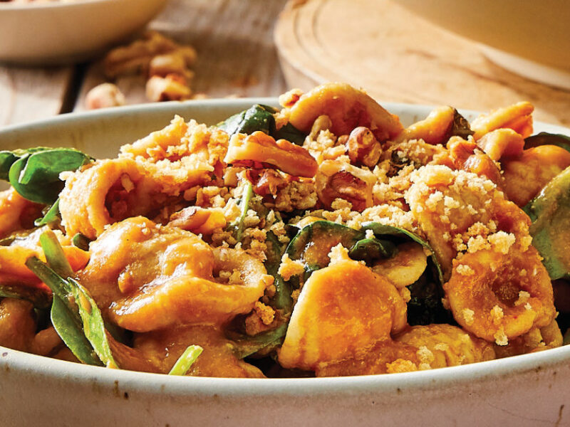 Orecchiette with Creamy Vegan Tomato Sauce in a white ceramic bowl