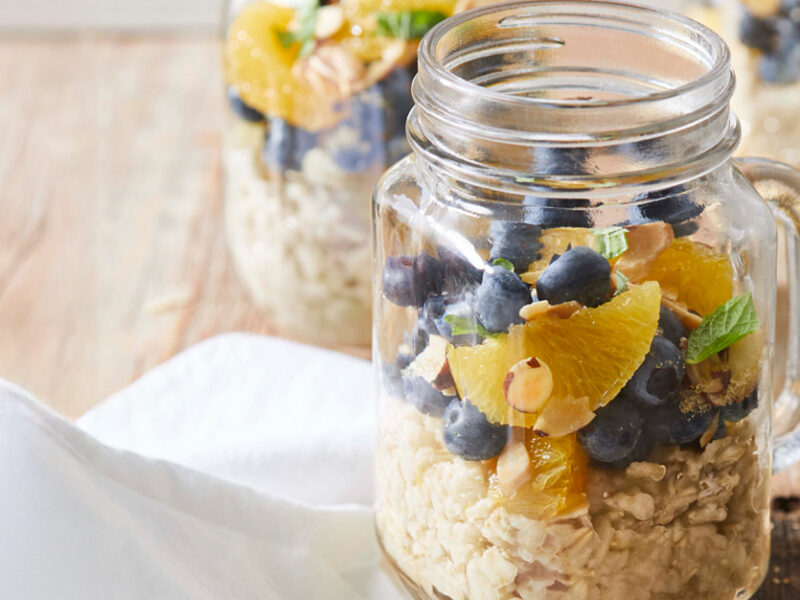 Blueberry-Tangerine Oats in mason jars