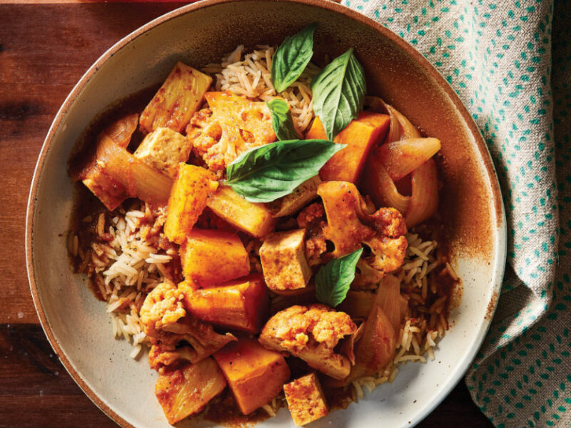 Two bowls of Thai Pineapple Curry with Sweet Potato and Tofu