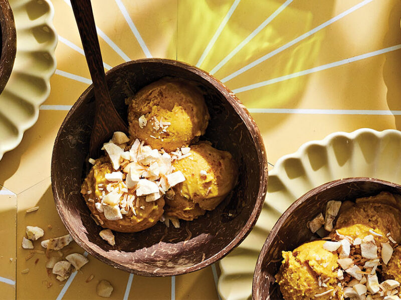 Four bowls of Mango Date Nice Cream