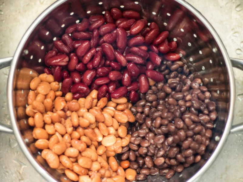 cooked kidney beans, pinto, and black beans in a colander