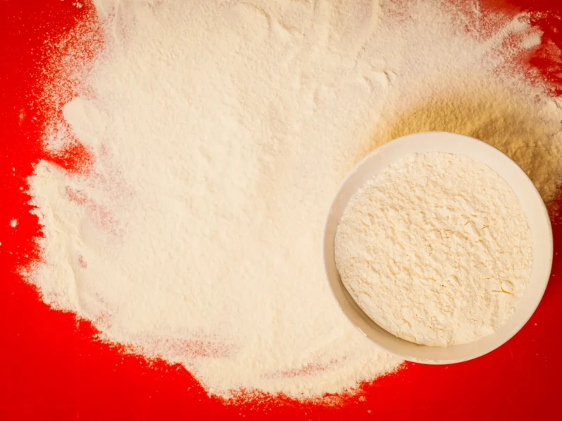 whole-grain gluten-free flour in a bowl and spread next to the bowl on a red background