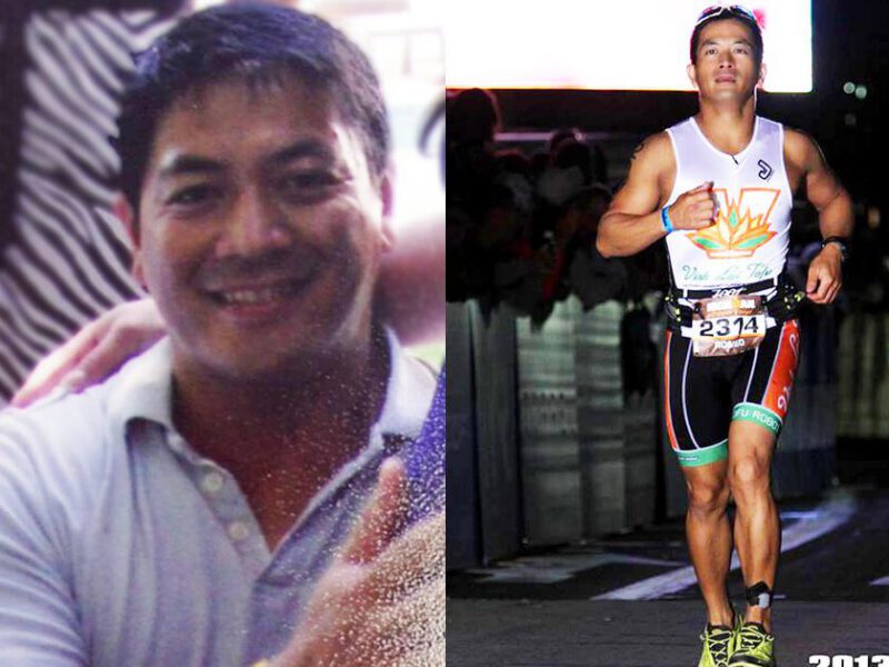 Romeo Victor before and after he adopted a plant-based diet and lost weight, and became an endurance athlete