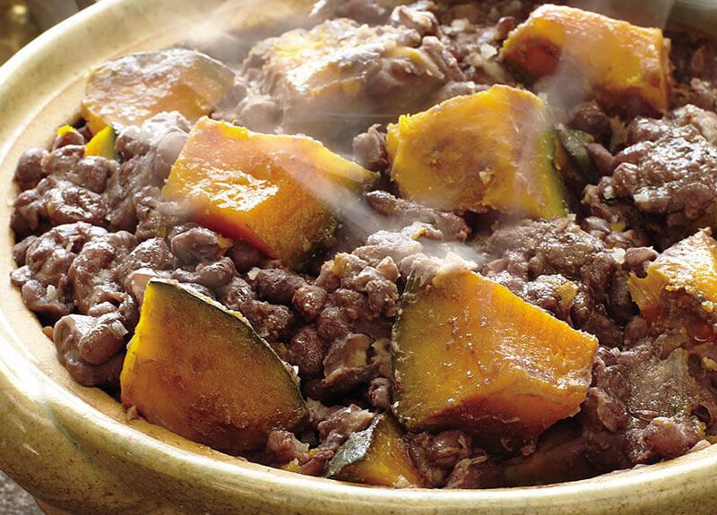 A steaming bowl of Adzuki Beans with Kabocha Squash