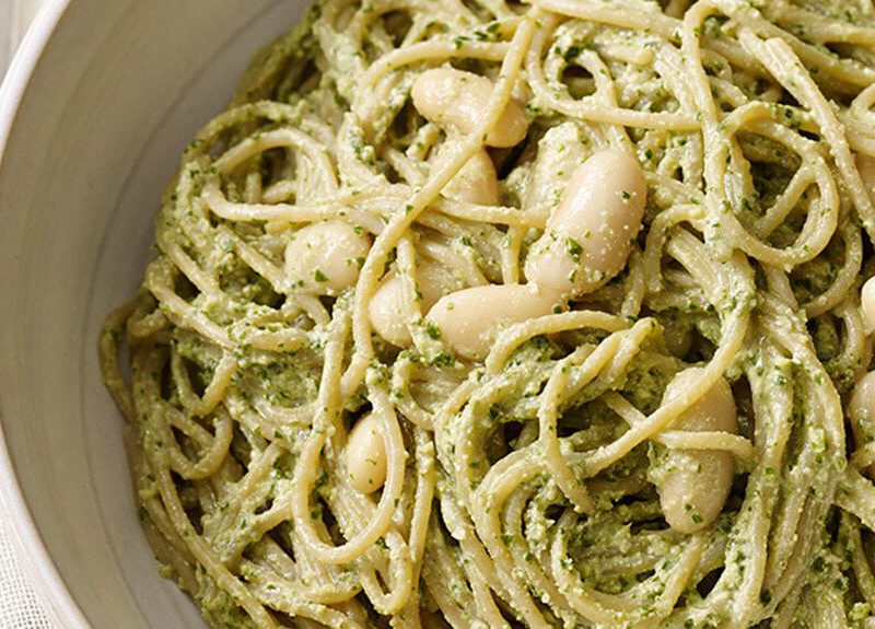 This quick and easy vegan pesto pasta recipe takes only about as long to put together as it takes to cook the pasta itself.