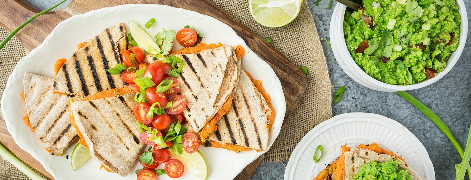 This vegan quesadilla recipe goes great with salsa or pea guacamole spooned over the top. You can eat them with a knife and fork even use your fingers!