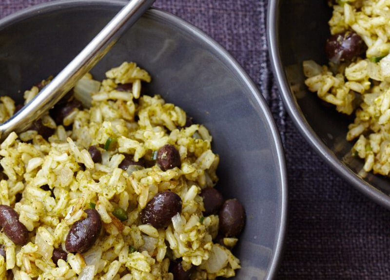 Black beans are not usually added to this popular Mexican rice dish, but their addition makes this Green Chile Rice recipe into a one-pot meal.