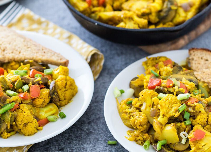 There are many good recipes for scrambles, but most call for tofu. In this vegan scrambled eggs recipe, cauliflower takes it's place—with delicious results.