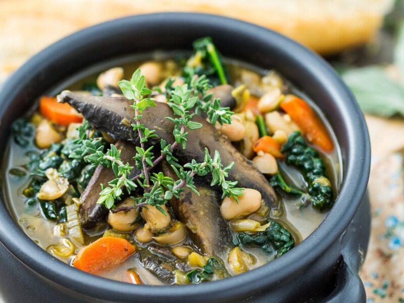 A bowl of White Bean & Portobello Stew
