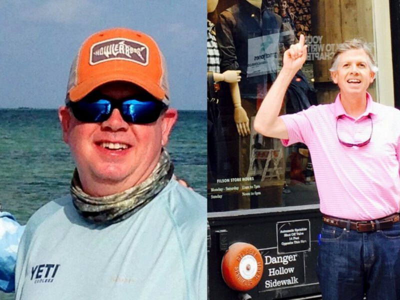 Ken Stone before and after he changed his diet to avoid heart surgery. In the after photo, Stone has lost a considerable amount of weight.