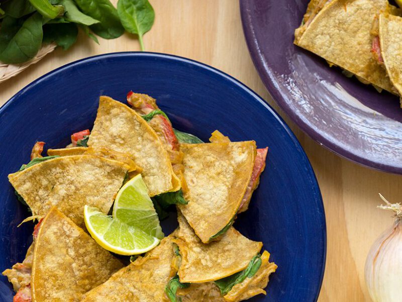 Caramelized Onion & Pepper Vegan Quesadillas