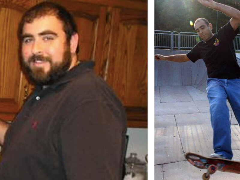 Anthony Masiello in two photos, before and after he adopted a plant-based diet and lost 160 pounds