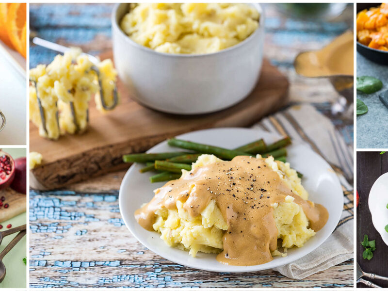 A collage of vegan Thanksgiving recipes