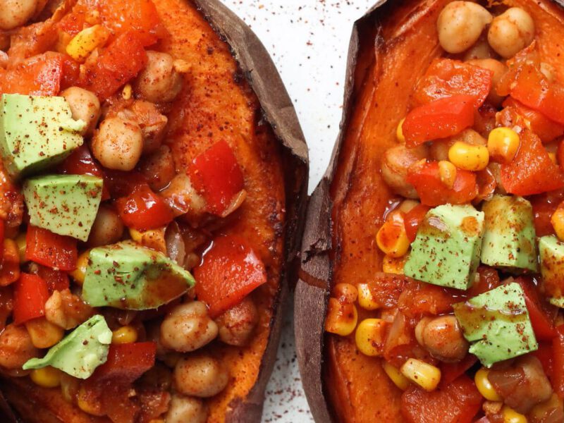 Chickpea Chili–Stuffed Sweet Potatoes