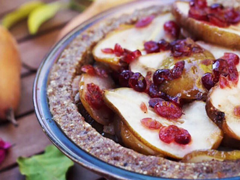 No-Bake Cranberry Pear Tart in a pie dish